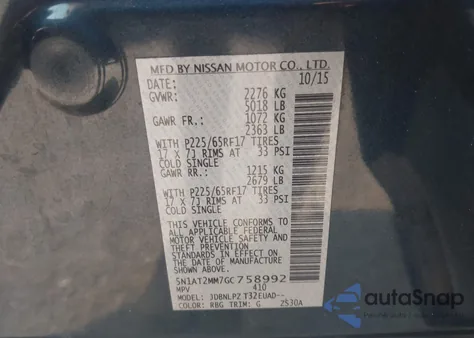 2016 Nissan Rogue S/Sl/Sv from USA, damaged, VIN 5N1AT2MM7GC758992